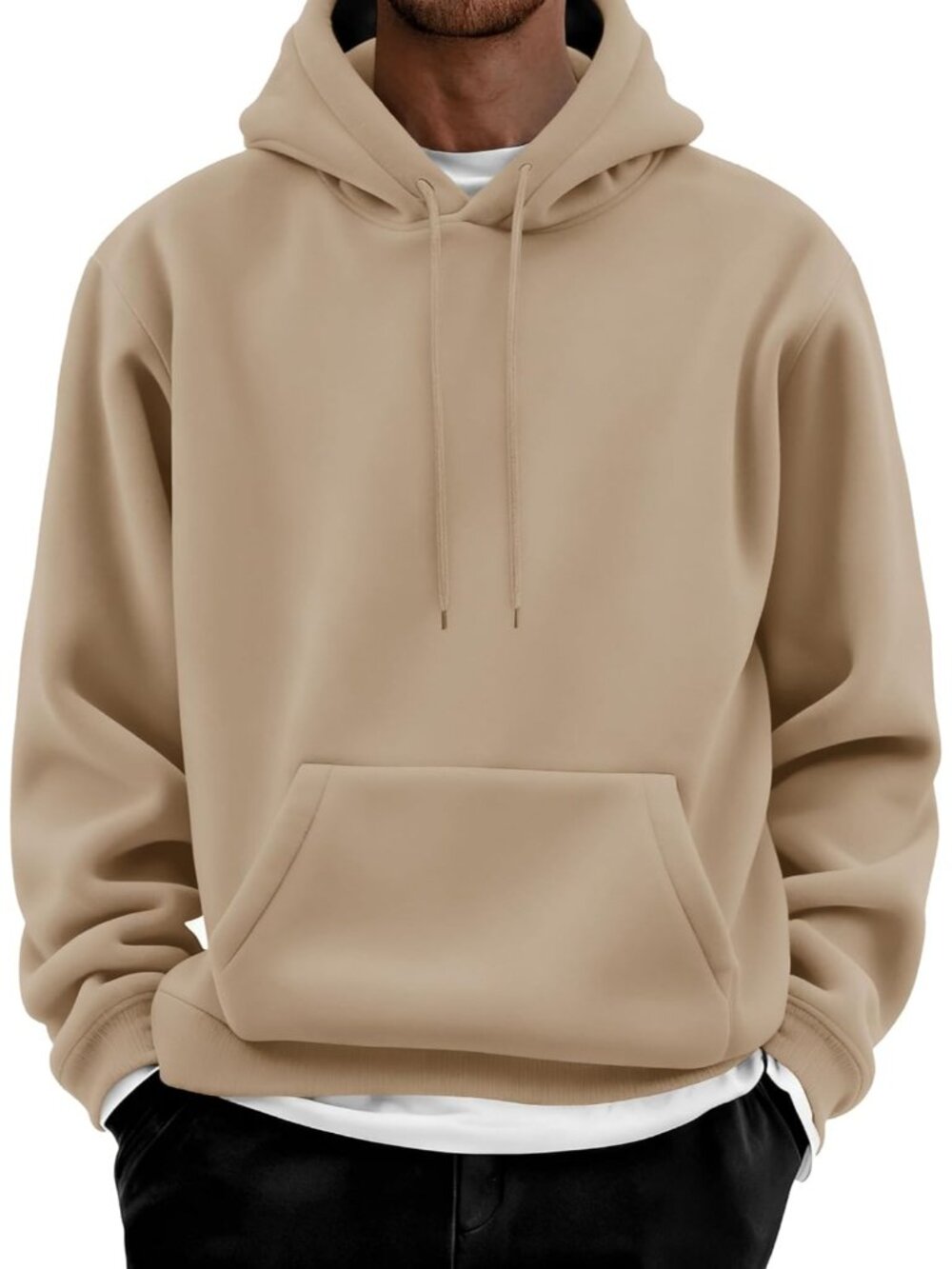 Coofandy Men's Khaki Cotton Fleece Casual Long Sleeve Pullover Hoodies